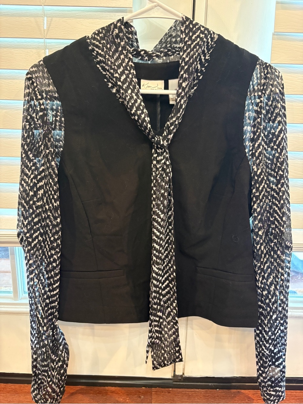 Kim Rogers Black Vest with Black & White Patterned Sleeves